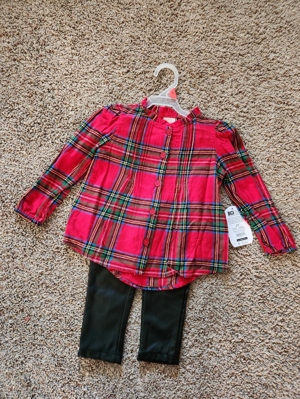 wonder nation Plaid Button-Front And Black Pants For Girls Size 2T